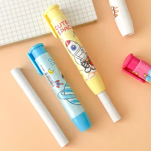 Creative cartoon push-button eraser pen set with rocket and space patterns for kids