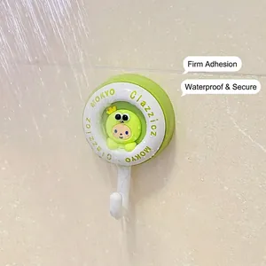 Cute green circular cartoon adhesive wall hook for bathroom tile with waterproof feature