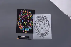 DIY lion head drawing stencil set for creative scratch art with painting tools