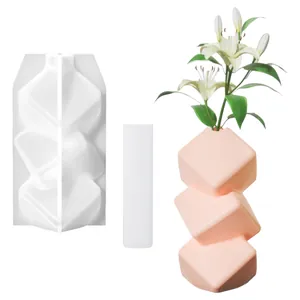 Silicone mold set for DIY geometric faceted vase with glass tube insert for resin craft