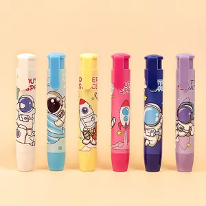 Set of 6 colorful retractable eraser pens with cute cartoon outer space astronaut designs