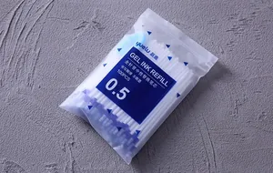 Détail d'un lot de 100 recharges d'encre gel YUELU de 0,5 mm dans un sachet givré