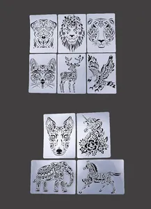 Collection of ten animal-themed painting stencils with intricate mandala patterns for DIY art.