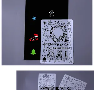 Detail view of a Christmas DIY hollow painting stencil featuring Merry Christmas text pattern