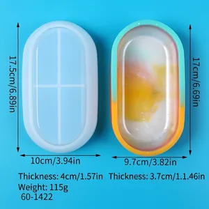 Vista dettagliata dall'alto dello stampo ovale in silicone con misure per resina DIY