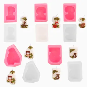 Detailed view of forest animal-themed number 1-5 silicone molds and finished wax candles