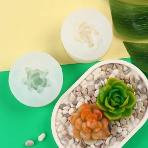 Detailed view of DIY succulent silicone molds with finished colorful wax models on pebbles