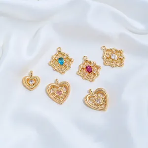 14K Gold Plated Brass Zirconia Heart Rhombus Pendants For DIY Necklace Bracelet Earrings Jewelry Making Vintage Charm Pendants For Women