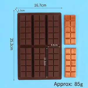 Detailed view of 6-cavity rectangular chocolate silicone mold with specific dimensions