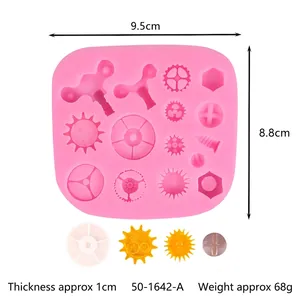 Détail du moule en silicone d'engrenage mécanique rétro avec dimensions et épaisseur de 1 cm