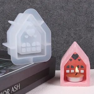 Molde de Silicona con Forma de Casa para Portavelas Hecho a Mano DIY Patrón de Corazón Herramienta de Artesanía de Resina Epoxi