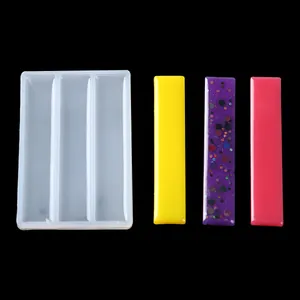 Molde de silicona rectangular de 3 cavidades con pinzas de pelo en resina para manualidades