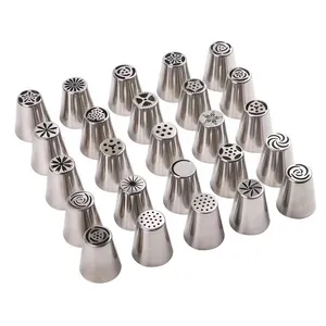 High-quality 24-piece stainless steel Russian piping tips set for cake decorating