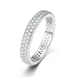 14k Gold Gefüllt Dreireihig Moissanit Eternity Ring Für Damen Stapelbarer Sternenhimmel Micro Pave Moissanit Ehering Täglicher Schmuck