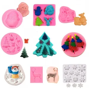 Molde de Silicona Serie de Navidad DIY Oso Calcetín Reno Copo de Nieve Para Chocolate Caramelo Fondant Pastel Decoración