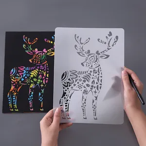 Large creative deer stencil for scratch art and animal themed DIY painting templates