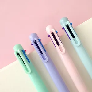 Set di 4 simpatiche penne a sfera a 6 colori pastello per cancelleria scuola
