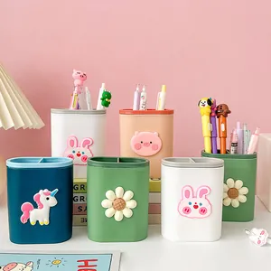 Cartoon Multi-grid Pennenhouder Bureau Organizer Schattige Plastic Briefpapier Opbergdoos Multifunctionele Make-up Borstel Buis Voor School Kantoor