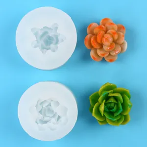 Detailed view of white silicone succulent molds with colorful finished clay plants.
