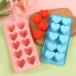 Detail view of heart-shaped silicone mold with 10 cavities for ice and chocolate