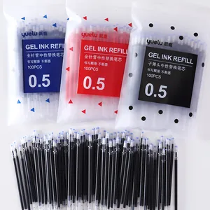 Lot de 100 recharges d'encre gel 0,5 mm noir rouge et bleu pour écriture fluide