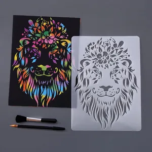 Creative lion animal theme painting stencil set with professional scratch art tools