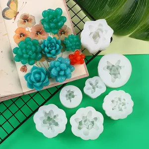 Collection of 3D succulent silicone molds with colorful resin plant outputs