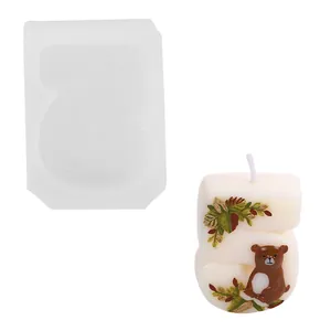 DIY number 5 candle silicone mold with finished bear decorated candle