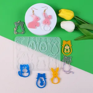 Stampo in silicone per orecchini in resina fai-da-te con forme di coniglio e gatto e ciondoli
