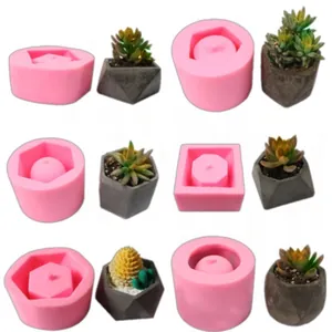 Assortiment de moules en silicone rose pour pots de fleurs géométriques DIY en béton