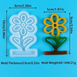 Flower silicone mold details showing dimensions 6x10cm and 0.9cm thickness for DIY resin