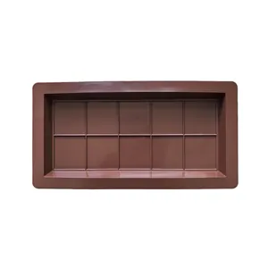 Detailed top view of a brown 10-cavity square silicone chocolate mold for DIY baking