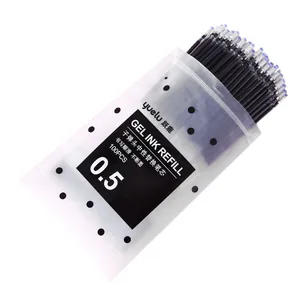 Pack de 100 recharges d'encre gel noire de 0,5 mm dans une pochette givrée professionnelle