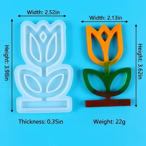 Tulip DIY silicone resin mold showing precise dimensions and finished product details.