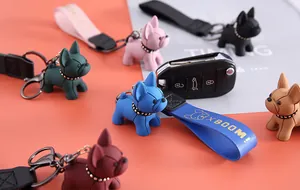 Porte-clés bouledogue français colorés avec dragonne en cuir XBOOM