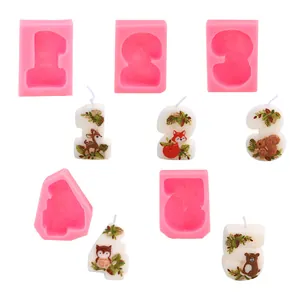 Professional number 1-5 silicone candle molds with cute forest animal designs for cakes