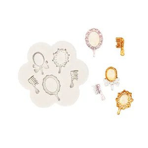 Vintage mirror and comb silicone mold for DIY fondant cake decoration and resin crafts