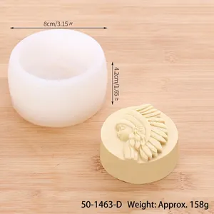 Detail view of silicone soap mold with Indian girl design, dimensions and weight info
