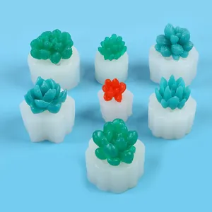 Close-up detail of 7 different succulent silicone molds for DIY candle and resin craft
