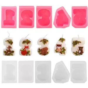Creative Cartoon Forest Animal Birthday Number Silicone Mold Deer Fox Squirrel Owl Bear Cake Decoration Handmade Candle DIY Mold