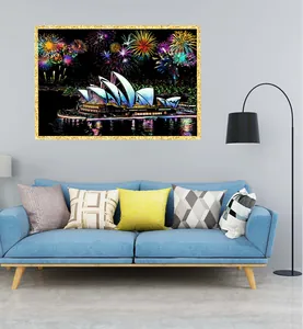 Colorful city night view scratch painting of Sydney Opera House in modern living room