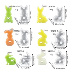 Detailed size specifications for 6 rabbit silicone molds with heart shaped cutout.