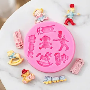 Cartoon Rocking Horse Soldier Doll Silicone Mold For DIY Fondant Cake Decoration Chocolate Candy Clay Baking Tool Pink