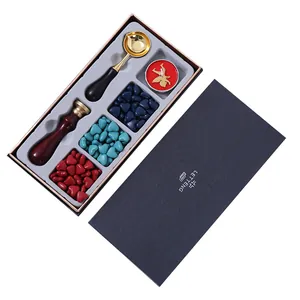 Vintage wax seal stamp gift set with heart-shaped beads and melting spoon