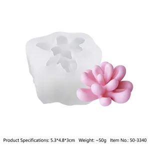 Detailed view of the 3D succulent silicone mold alongside a finished pink candle product