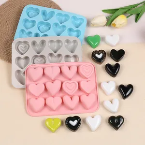 10-cavity heart-shaped silicone molds in multiple colors for making chocolates and ice