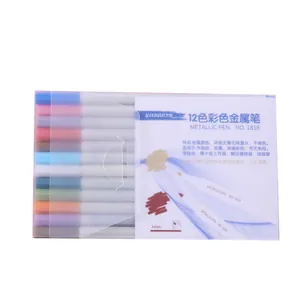 Juego de 12 rotuladores metálicos en estuche transparente para dibujo DIY en papel negro