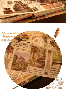 Detaillierte Makroansicht eines Vintage-Washi-Tape-Sets mit antiken Mustern und Zitaten