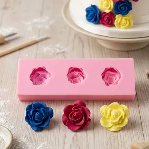 Moule en silicone rose avec roses en fondant pour décoration de gâteaux et loisirs créatifs
