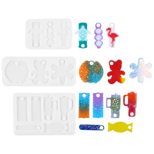 Divers moules en silicone pour résine époxy DIY pour étiquettes de gobelets et breloques
